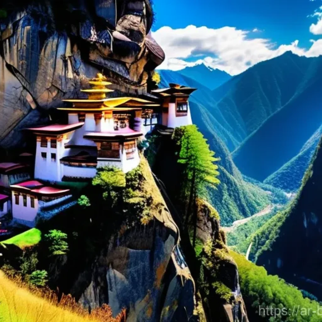 부탄의 새로운 호텔 리뷰 - A breathtaking panoramic shot of the majestic Himalayas in Bhutan, featuring the iconic Paro Taktsan...