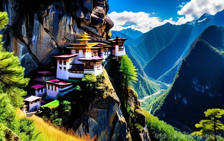 부탄의 새로운 호텔 리뷰 - A breathtaking panoramic shot of the majestic Himalayas in Bhutan, featuring the iconic Paro Taktsan...