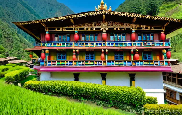 부탄 전통 가옥 구조 - Image Prompt 1: Vibrant Bhutanese Home in the Himalayas**